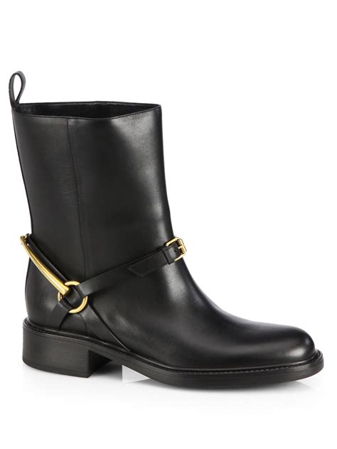 gucci leather trekker ankle boots in black|Gucci ankle boots horsebit.